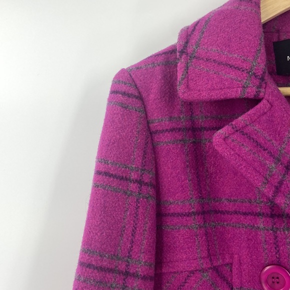 Moda International magenta pink plaid wool blend double breasted jacket coat - Picture 3 of 13